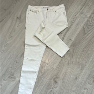 INC Demin.  Women's White Distressed Jeans Mid Rise Skinny.  Size 12